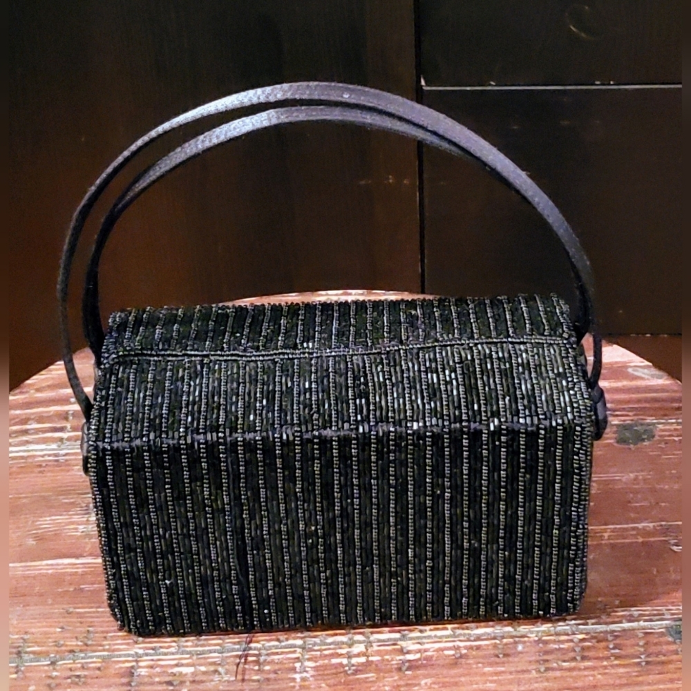 Rectangular Beaded Evening Bag With Satin Handle - image 7